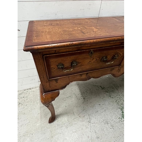 32 - Queen Anne style oak server or dresser base, cabriole legs, shaped frieze and three drawers (H89cm W... 