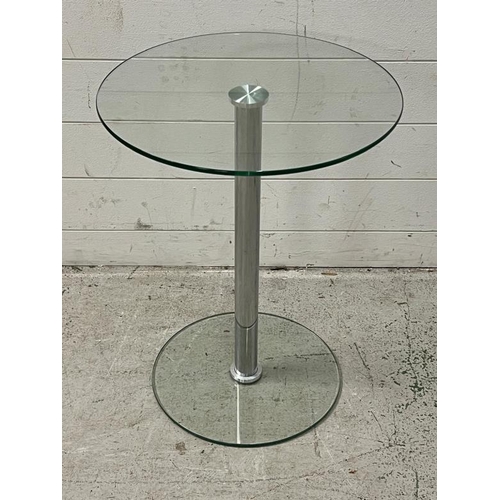 33 - A glass side table on chrome central column (H58cm Dia45cm)