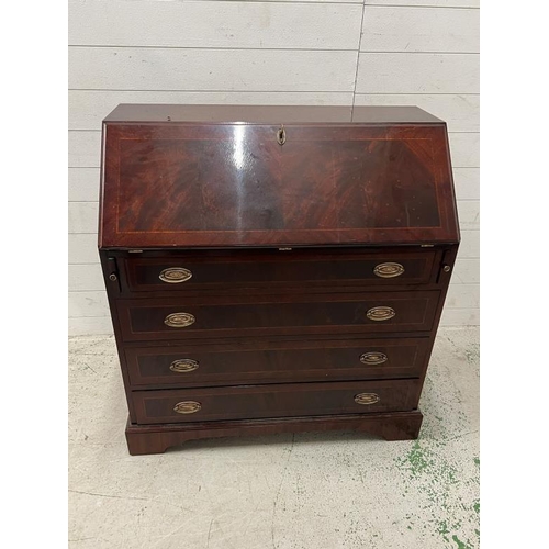 35 - George III style mahogany bureau opening to pigeon holes and drawers on bracket feet (H98cm W90cm D4... 