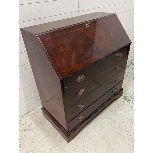 35 - George III style mahogany bureau opening to pigeon holes and drawers on bracket feet (H98cm W90cm D4... 