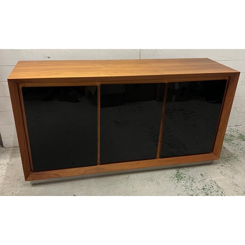 41 - A sideboard with three black glass panelled front (H80cm W152cm D45cm