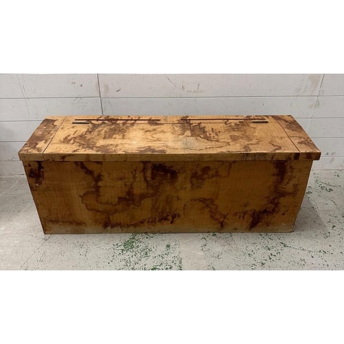 61 - A heavily patinated wooden storage box with hinged lid (H45cm W125cm D42cm)