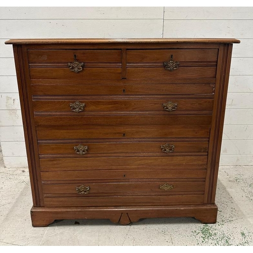 66 - A light oak two over three chest of drawers with brass drop handles (H100cm W103cm D50cm)