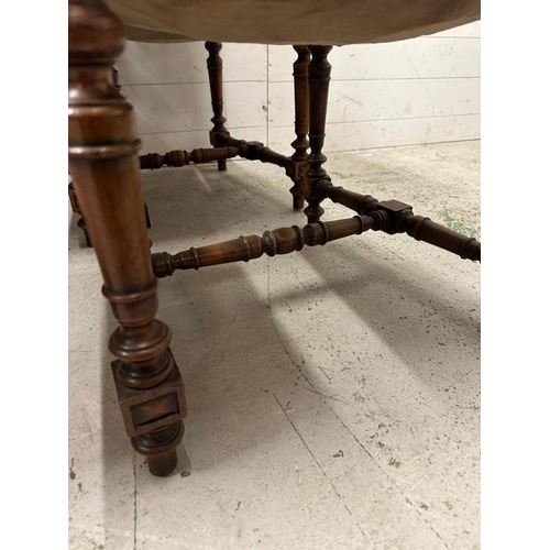 72 - A set of four oak French hall chairs with carved backs and turned legs and stretchers upholstered in... 