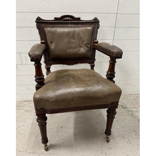 74 - An ebonised hall chair with cornicle finials, barley twist supports and mother of pearl inlay on cab... 