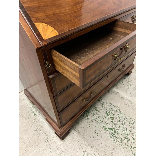 1 - A mahogany inlaid bureau opening to pigeon holes and drawers (H110cm W110cm D59cm)