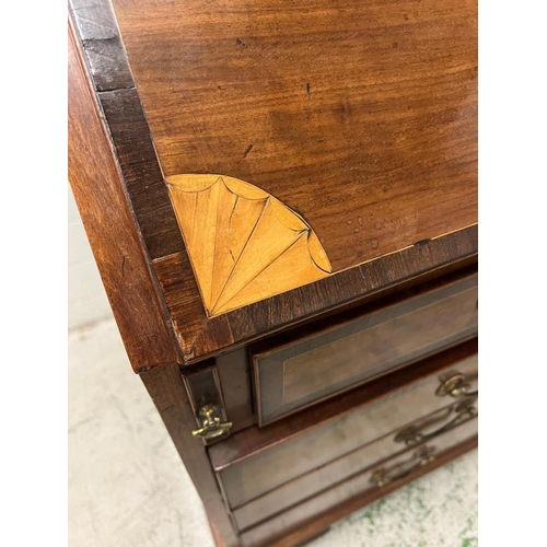 1 - A mahogany inlaid bureau opening to pigeon holes and drawers (H110cm W110cm D59cm)