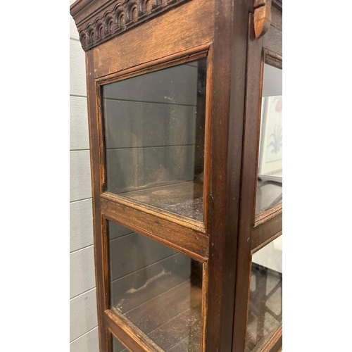 100 - An Indian hardwood glazed display cabinet with five shelves and two drawers under (H176cm W50cm D36c... 