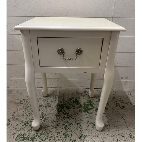 117 - A white painted single drawer bedside table (H62cm W45cm D38cm)