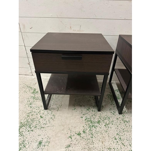 129 - A pair of industrial style single drawer bedsides on black metal bases