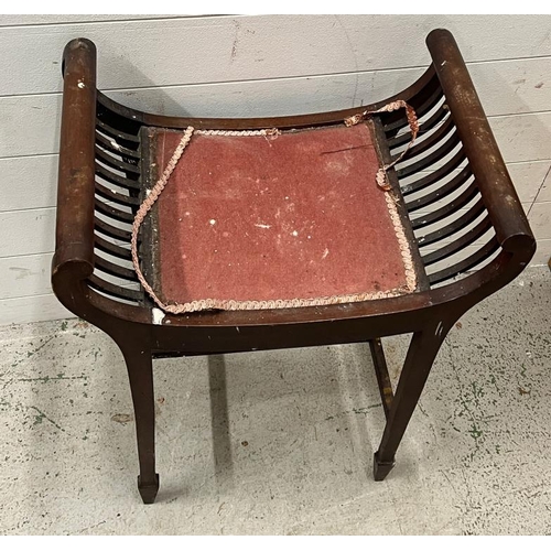 131 - An Edwardian music stool, crackle seat on tapering legs in need of reupholstery (H73cm W56cm)