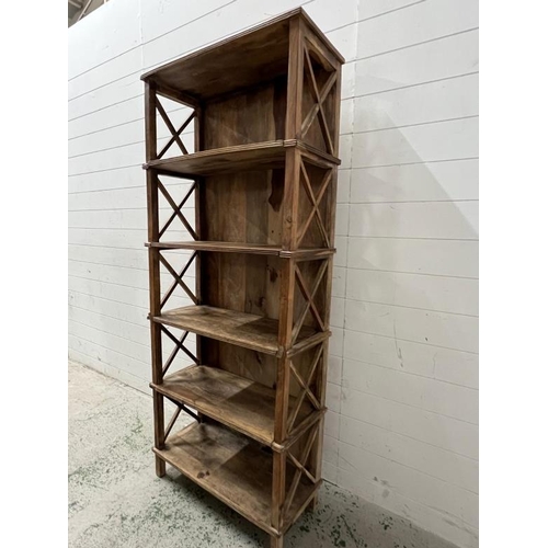 138 - A teak open bookcase with X frame design (H172cm 71cm D31cm)