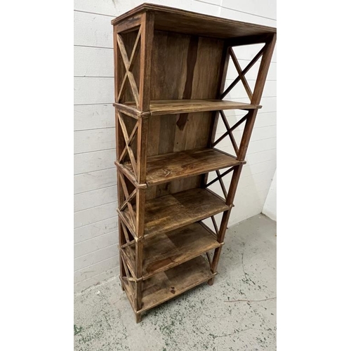 138 - A teak open bookcase with X frame design (H172cm 71cm D31cm)