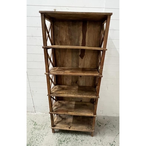 138 - A teak open bookcase with X frame design (H172cm 71cm D31cm)