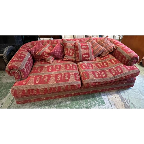 139 - A Duresta large deep red sofa with back cushions (H76cm W240cm D130cm SH49cm)