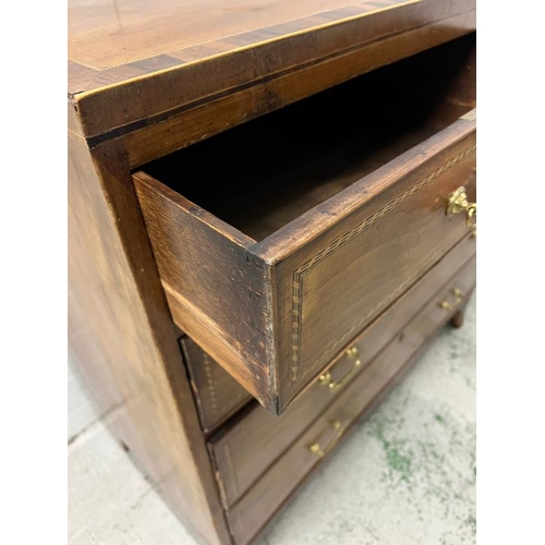 15 - An inlaid mahogany two over three chest of drawers with brass drop handles