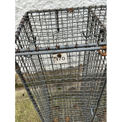 152 - Three vintage numbered industrial metal school wire lockers, one unit of four (H80cm W120cm D30cm) ,... 