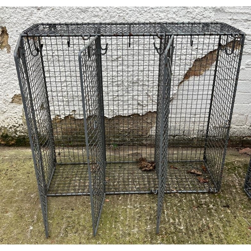 152 - Three vintage numbered industrial metal school wire lockers, one unit of four (H80cm W120cm D30cm) ,... 