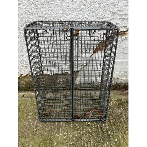 152 - Three vintage numbered industrial metal school wire lockers, one unit of four (H80cm W120cm D30cm) ,... 