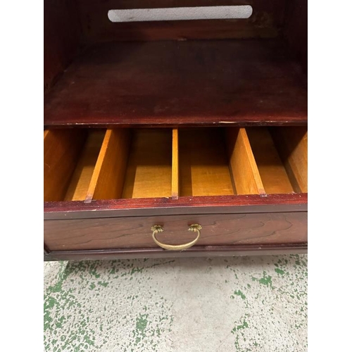 162 - A Korean style hardwood cabinet with brass hinges and fittings the cupboard opening to a single draw... 