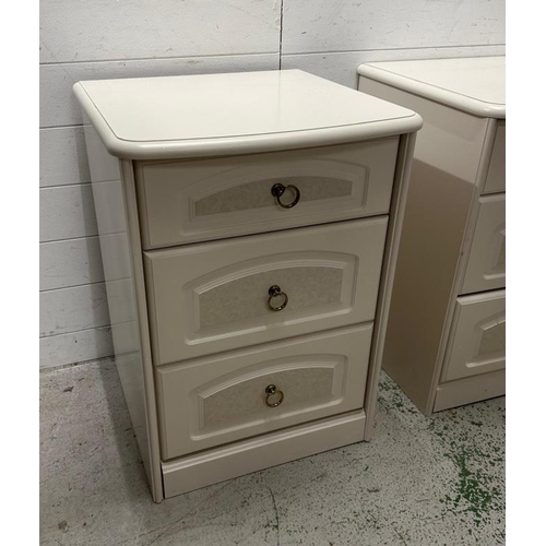 167 - A pair of white contemporary three drawer bedside tables