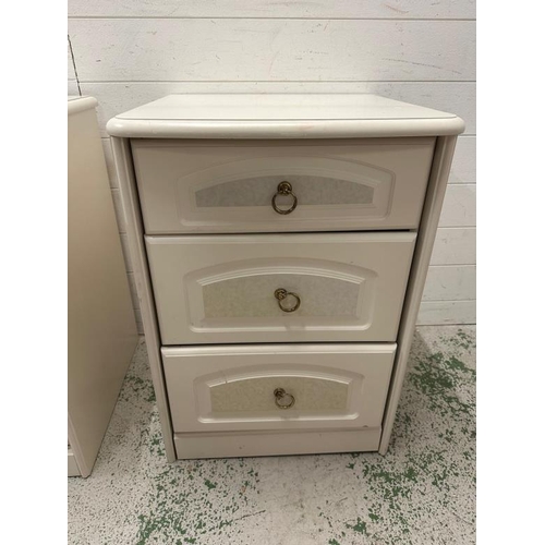 167 - A pair of white contemporary three drawer bedside tables