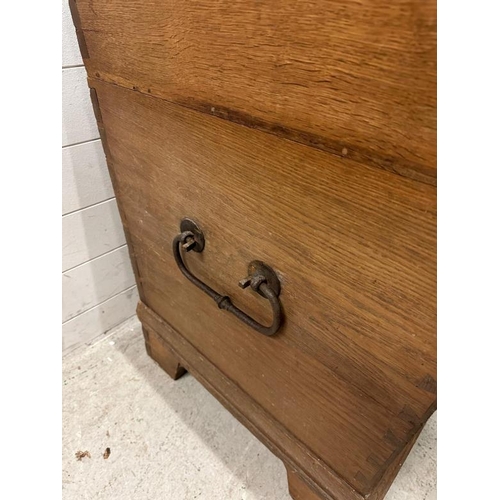 194 - An 19th Century German oak chest with hinged lid opening to storage, two drawers and candle box (H80... 