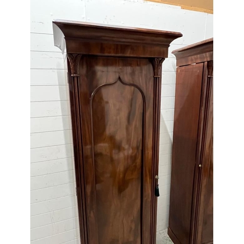 196 - Two mahogany single wardrobes or end cupboards (H203cm W73cm D50cm)