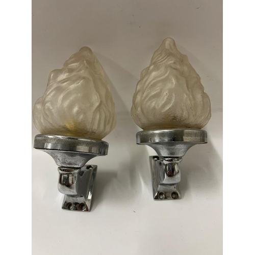 218 - A pair of Torchiere Art Deco flame glass wall lights appro 14cm