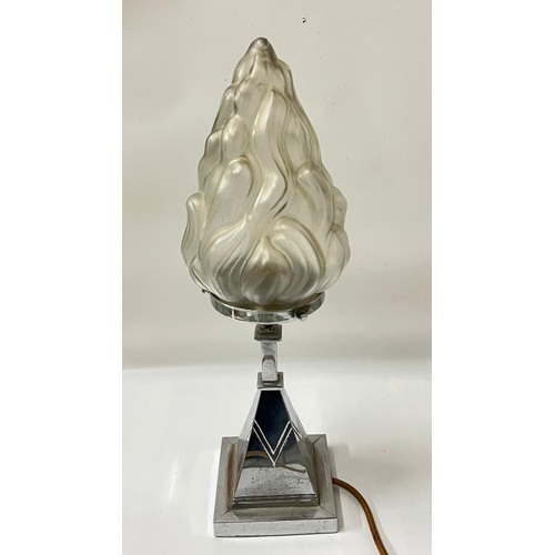 218A - An Art Deco flame glass Torchiere table lamp appro H48cm