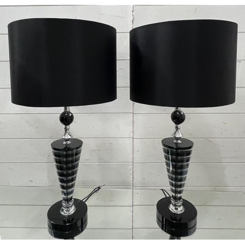 222 - A pair of black clear Hudson table lamps with shades