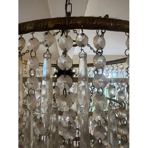 225 - A set of three waterfall chandeliers, three tier of cut glass spearhead drops