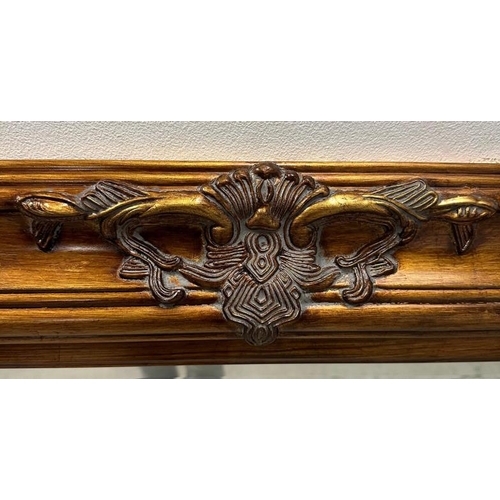 236 - A Baroque style copper effect over mantle mirror 87cm x 118cm