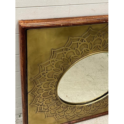 244 - A circular mirror, incased in brass style surround and wooden frame SQ52cm