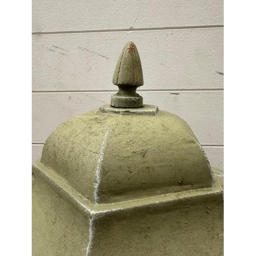 253 - A cast iron green pedestal garden bird feeder on an empire column and circular base H143cm