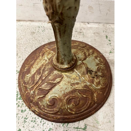 253 - A cast iron green pedestal garden bird feeder on an empire column and circular base H143cm