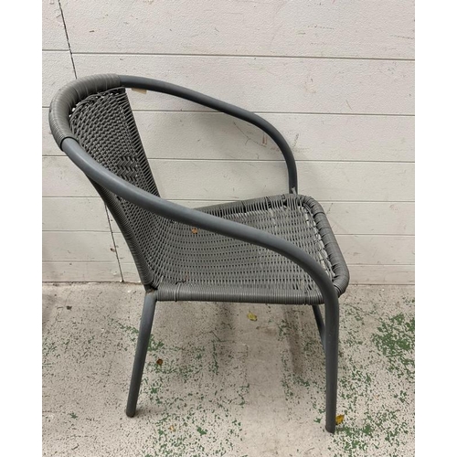 254 - Two grey metal and rattan garden chairs