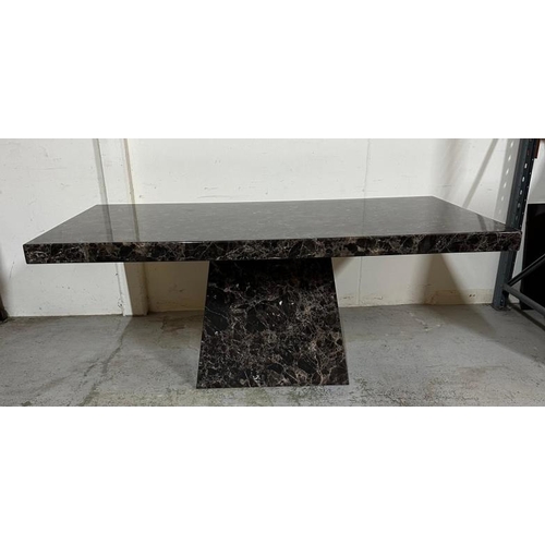 26 - A black marble pedestal dining table (H77cm W180cm D100cm)