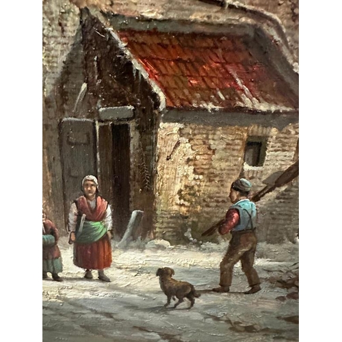 269 - An European school oil on board of a 19th Century street scene signed lower left 54cm x 63cm