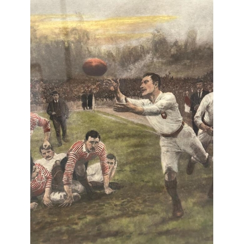 280 - A substantial print of a Victorian rugby scene. 103x76