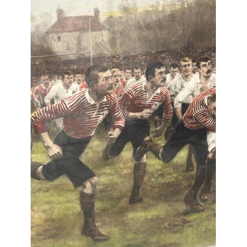 280 - A substantial print of a Victorian rugby scene. 103x76