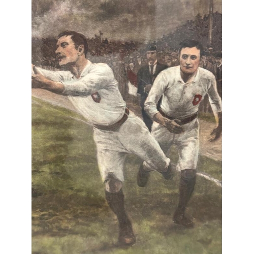 280 - A substantial print of a Victorian rugby scene. 103x76