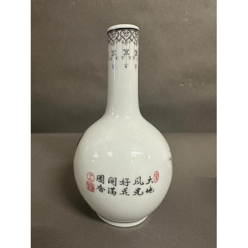 315 - A bottle nosed Chinese vase with peacock decoration