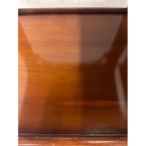 36 - A pair of veneered side tables with shelf under and string inlay to tops (H56cm W49cm D41cm)