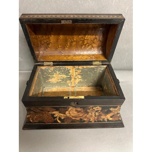 377 - A 19th Century Tunbridge ware box, the lid depicting a rural castle scene banded by a floral frieze