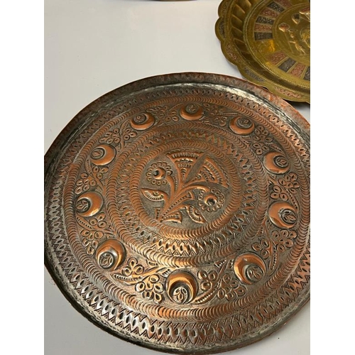 423 - Three Indian copper and brass trays