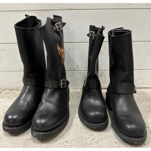 439 - A pair of black leather CAT bikers boots size 6 and a pair of Harley Davidson bikers boots, unsized