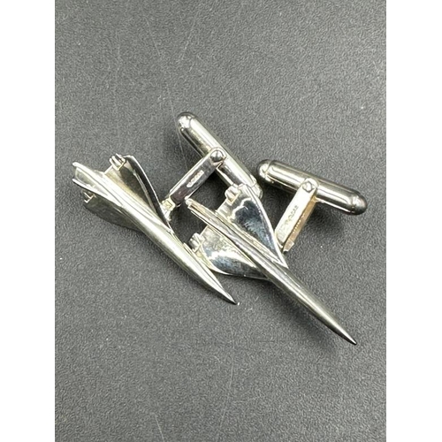 484 - A pair of Links silver Concorde cufflinks and a Carrs silver hallmarked Concorde book mark