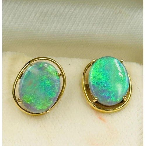 593 - A pair of opal earrings in yellow gold setting