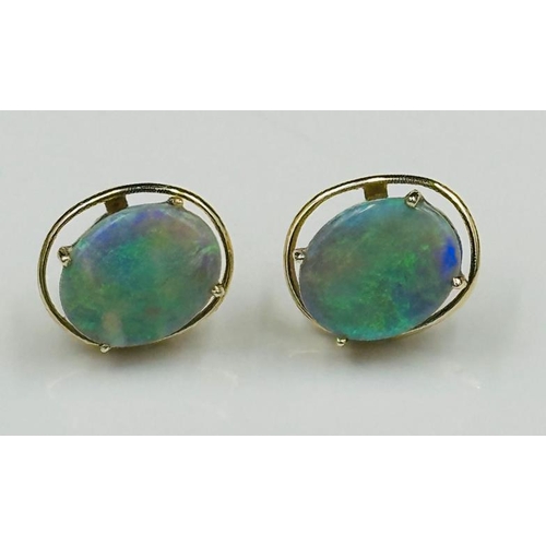 593 - A pair of opal earrings in yellow gold setting